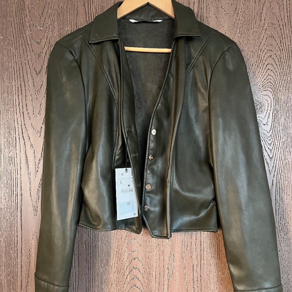 NWT Zara Olive Green Vegan Jacket